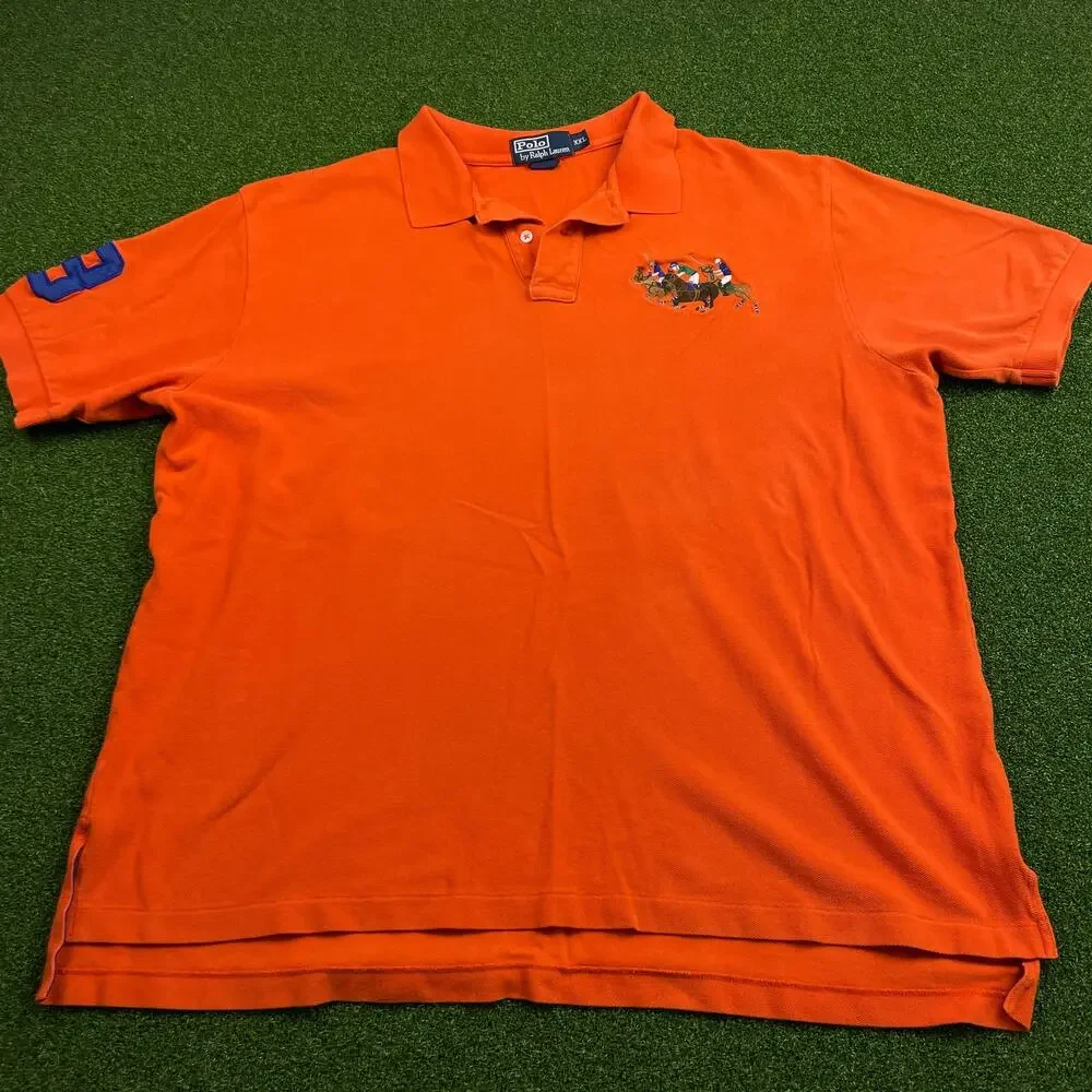 Polo Ralph Lauren Orange Triple Pony Embroidered Short Sleeve Polo Shirt Sz XXL